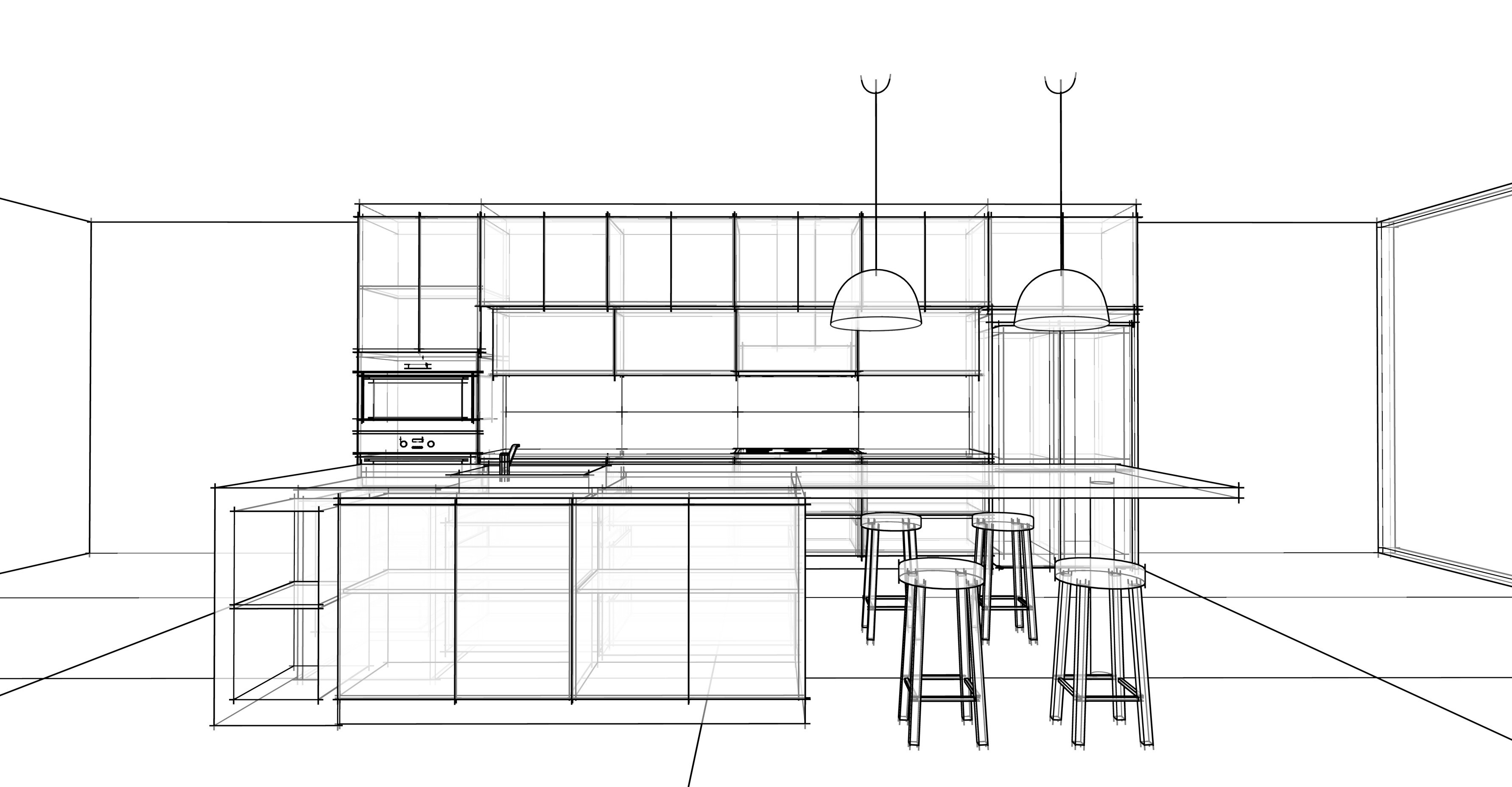 interior design sketch : modern kitchen